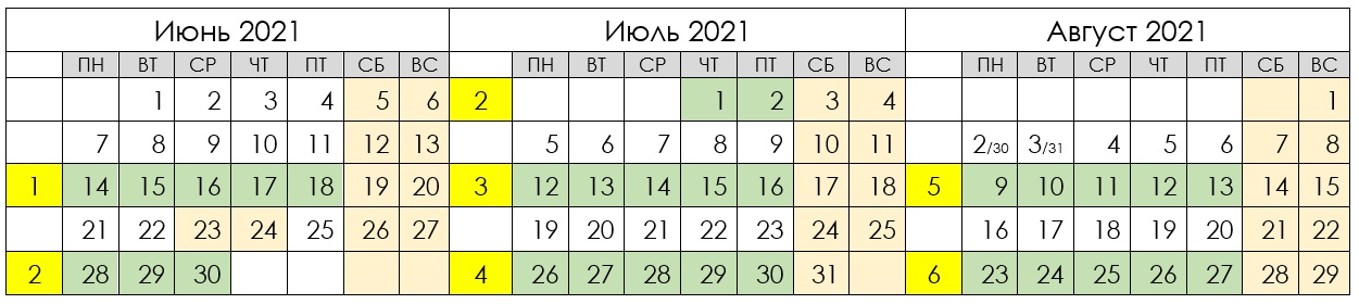 calendar summer 2021